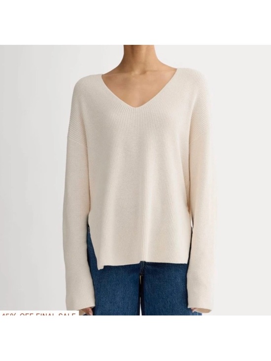 Everlane Sweaters - Everlane The Slouchy V-Neck Everyday Cotton Bone Cream Ribbed Sweater Oversize S